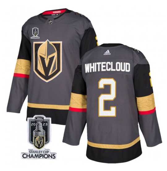 Mens Vegas Golden Knights #2 Zach Whitecloud Gray 2023 Stanley Cup Champions Stitched Jersey